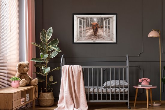 Affiche avec cadre Transparent - Highlander écossais - Fenêtre - 90x60 cm