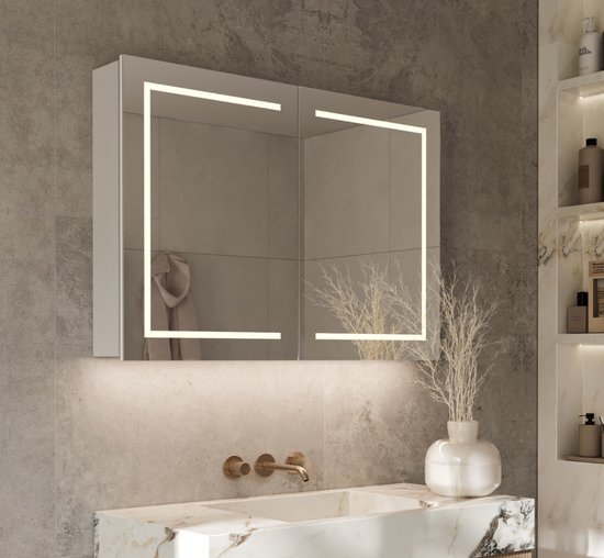 Aluminium badkamer spiegelkast met directe verlichting rondom en indirecte  verlichting... | bol