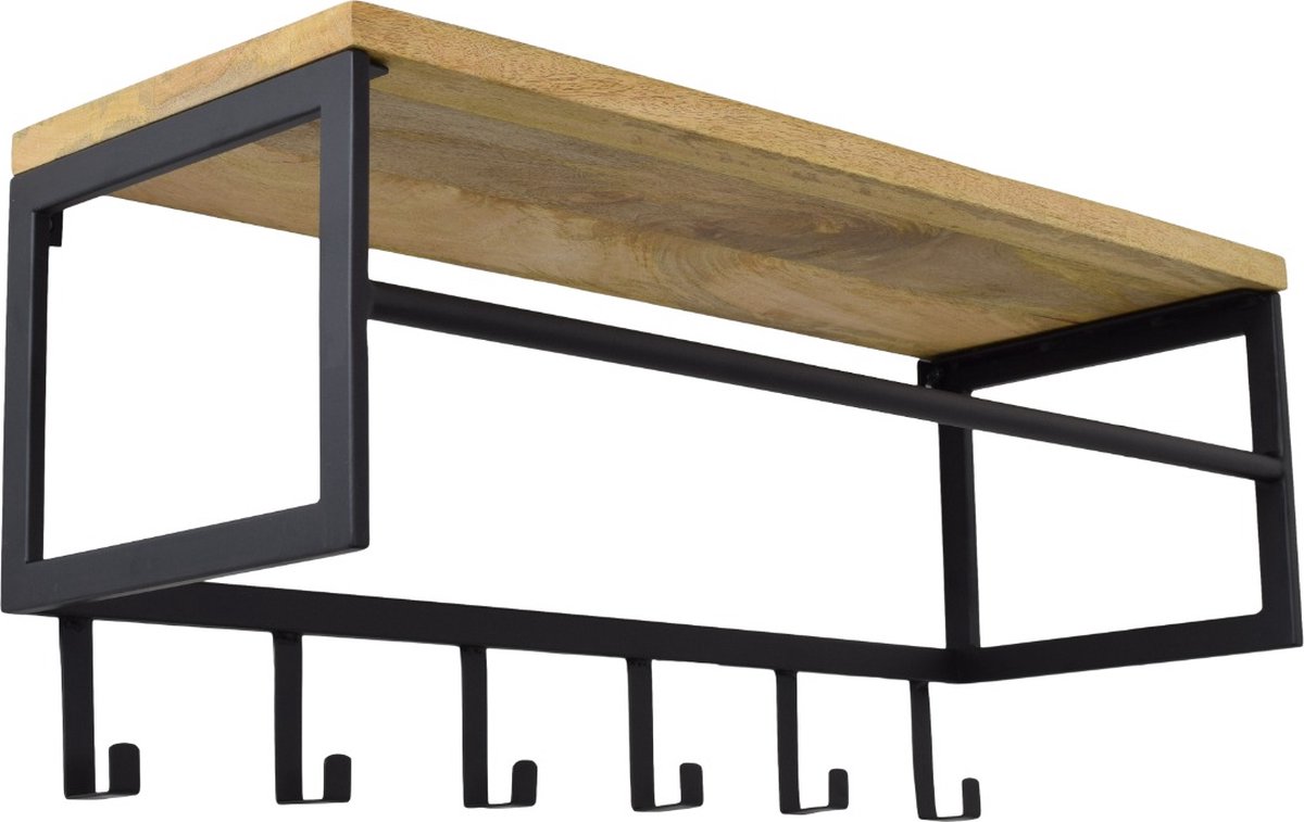 LOFT42 Kapstok Ivory - Hout – Metaal – 6 haken en Roede - 80x36x30 Zwart