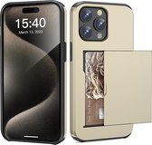 Schokbestendig Portefeuillehoesje voor iPhone 15 Pro Max met Kaarthouder en Gouden Armor Cover Bumper