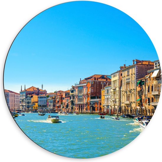 Dibond Muurcirkel - Wateren van Venetië bij Gekleurde Huisjes - 60x60 cm Foto op Aluminium Muurcirkel (met ophangsysteem)
