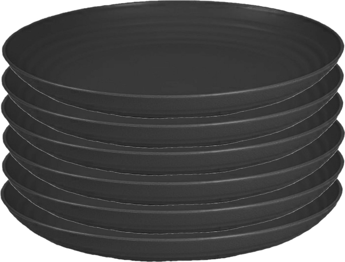 PlasticForte Rond bord/camping bord - 6x - D22 cm - zwart - kunststof