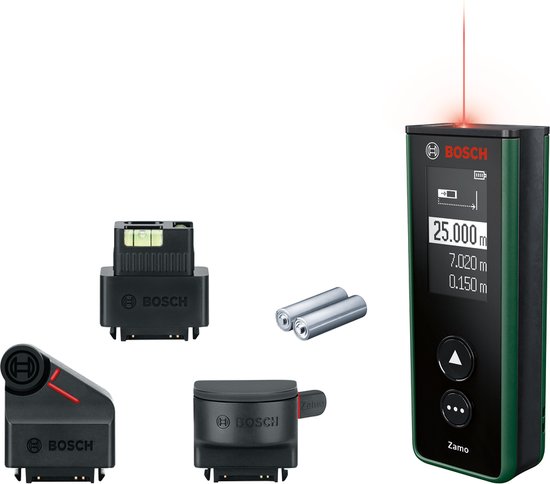 Bosch Zamo Set - Télémètre laser - Comprend ruban, roue et adaptateur de ligne - Piles