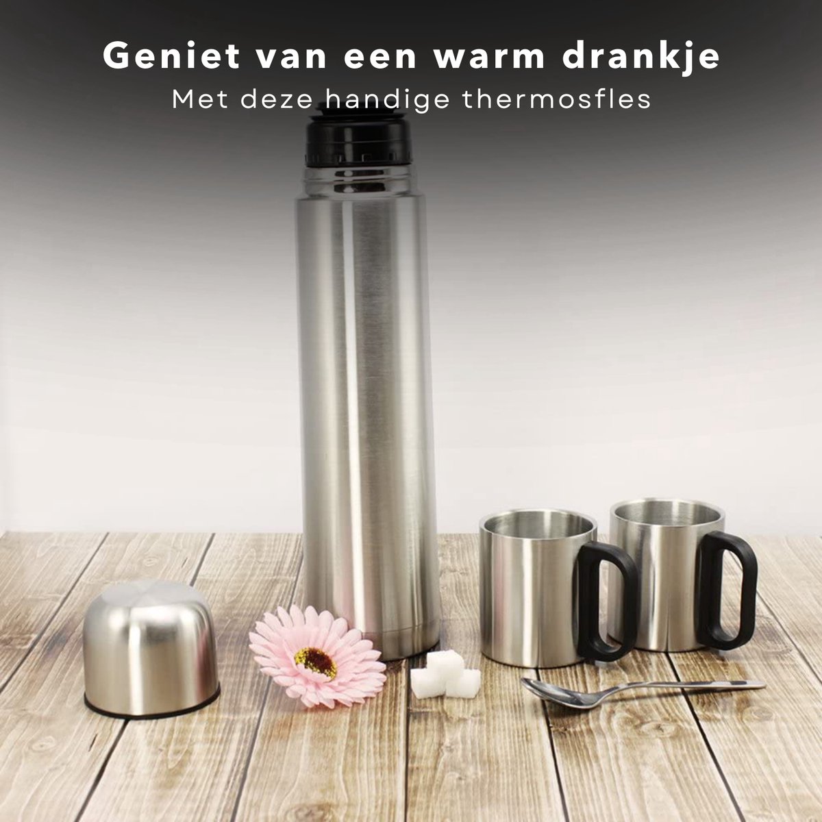 Isolatiekan 1L met 2 Bekers - 1000ml - Thermoskan - Isolatiefles - Drinkfles Vacuüm Geïsoleerd - BPA-Vrij – foto 2