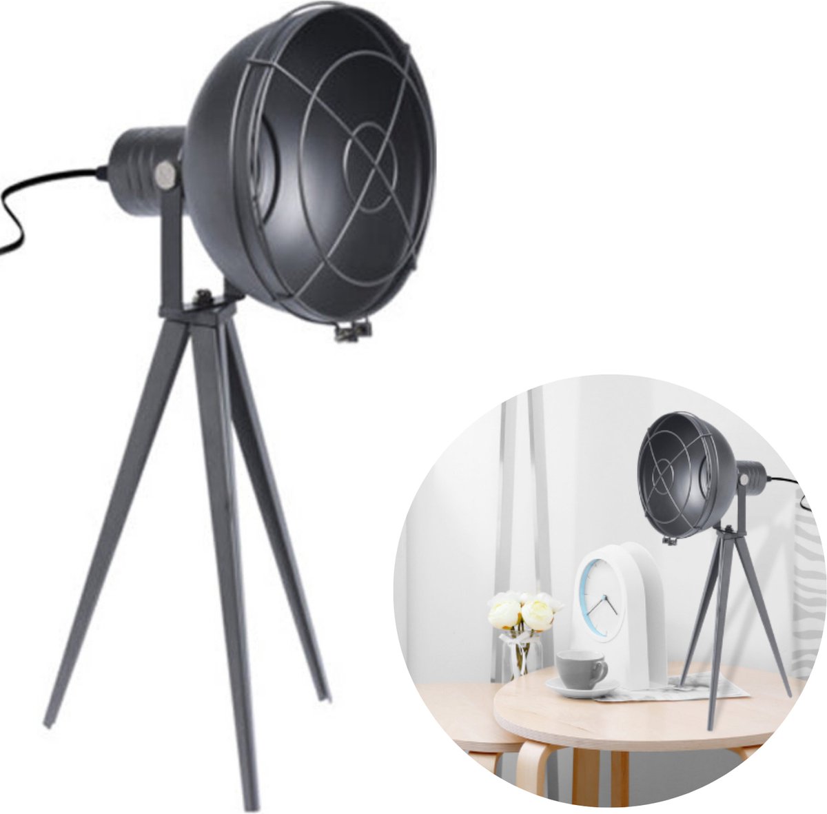 Cheqo® Luxe Tafellamp - Bedlamp - Lamp - Sfeerverlichting - Spotlight - ø20cm - 52cm Hoog - Adapter - Mat Grijs