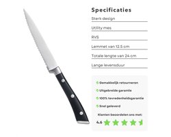 PRO Keukenmes - Utility Mes - Multifunctioneel - RVS - Kunststof Handvat - 24 cm - 12,5 cm Lemmet - 120 gram - Groente & Fruit Snijden