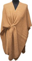 Poncho Audry - Accessoires Junkie Amsterdam- Femme - Automne hiver - Écharpe tricotée - Châle avec boucle tissée - Camel avec lurex doré