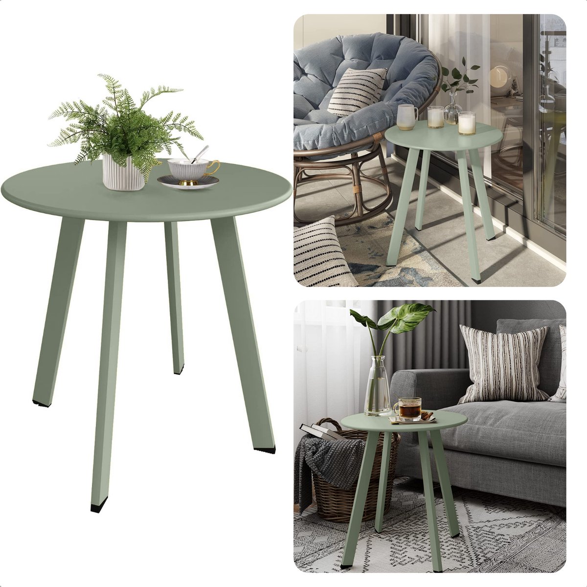 Tafel Metaal - Mat Groen - Diameter 50 cm - Hoogte 45 cm - Max 50 kg Draagvermogen - Bijze