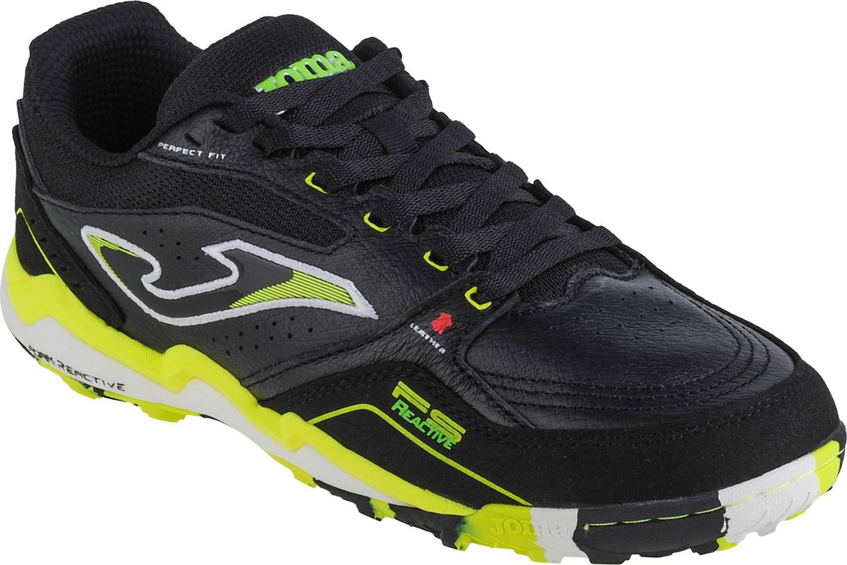 Zwarte Joma FS Reactive 2301 TF voetbalschoenen voor mannen, maat 44, van grof leder met groene accenten.