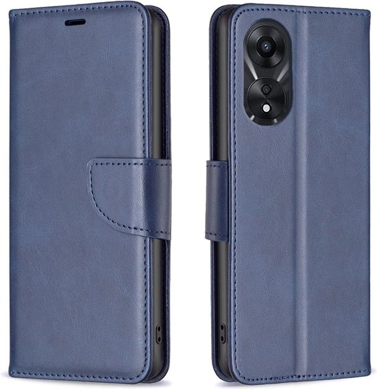 MobyDefend Hoesje - Geschikt voor Oppo A78 (5G) - Wallet Book Case Met Koord - Blauw