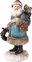 Clayre & Eef Figure de Noël Père Noël 15 cm Bleu Polyrésine Figurines de Noël