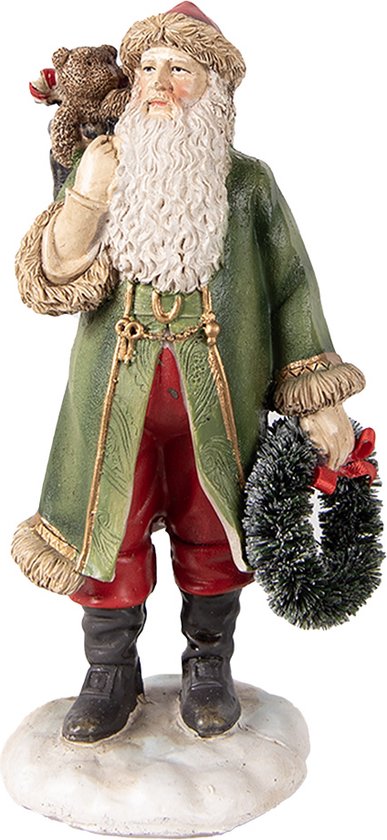 Clayre & Eef Kerstdecoratie Beeld Kerstman 15 cm Groen Polyresin Kerstfiguren