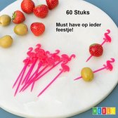 60 stuks Flamingo-cocktailprikkers/Plastic kaasprikkertjes 8 cm - van Heble®
