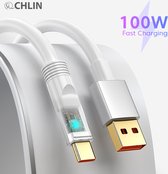 CL CHLIN® Premium kabel - Wit Transparant liquid Silicone Verguld 100w 1.5m USB A naar USB-C oplaadkabel - Usb kabel voor samsung, LG, Xiaomi, Google pixel etc - Telefoonkabel - Usb c Kabel - Datakabel