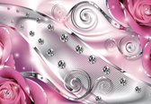 Fotobehang - Vlies Behang - Luxe Edelstenen, Diamanten en Rozen - Roze - 208 x 146 cm