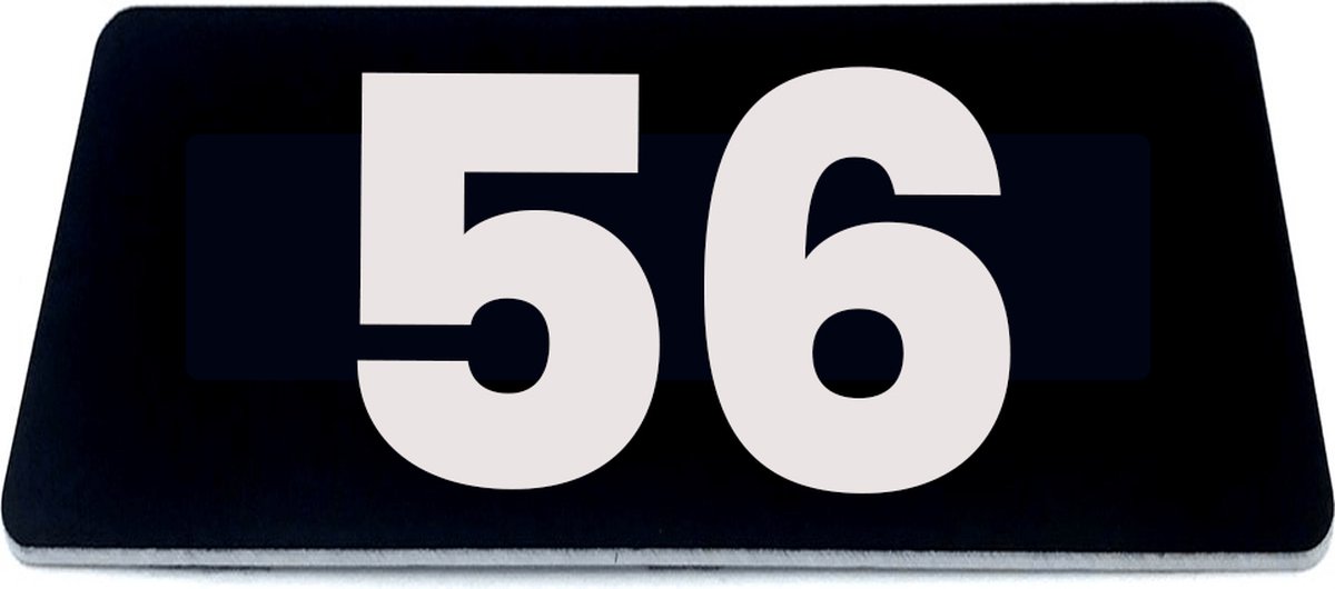 Nummerplaatje 56 - 80 x 50 x 1,6 mm - Zwart/wit - incl. 3M-tape | Nummerbordje - Deur en kamernummer - brievenbusnummers - Gratis verzending - 5 jaar garantie | Gratis Verzending