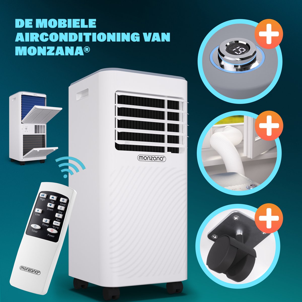 Afbeelding 3 van Monzana Mobiele Airco 9000BTU - 3in1 Kit Rolluik 25-30m² met App - Wit