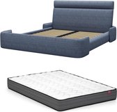 Bed 160 x 200 cm - Stof - Gechineerd blauw + matras - ALODIA L 181 cm x H 112 cm x D 230.5 cm