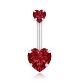 Navelpiercing Edelstaal Double Heart Rood