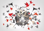 Fotobehang - Vlies Behang - 3D Origami Vogel Kunst - 312 x 219 cm