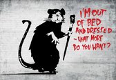 Fotobehang - Vlies Behang - Out of Bed and Dressed Banksy Graffiti - 368 x 254 cm