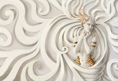 Fotobehang - Vlies Behang - Medusa Sculpture - Vrouw - Beeldhouwwerk - Kunst - Wit en Goud - 254 x 184 cm