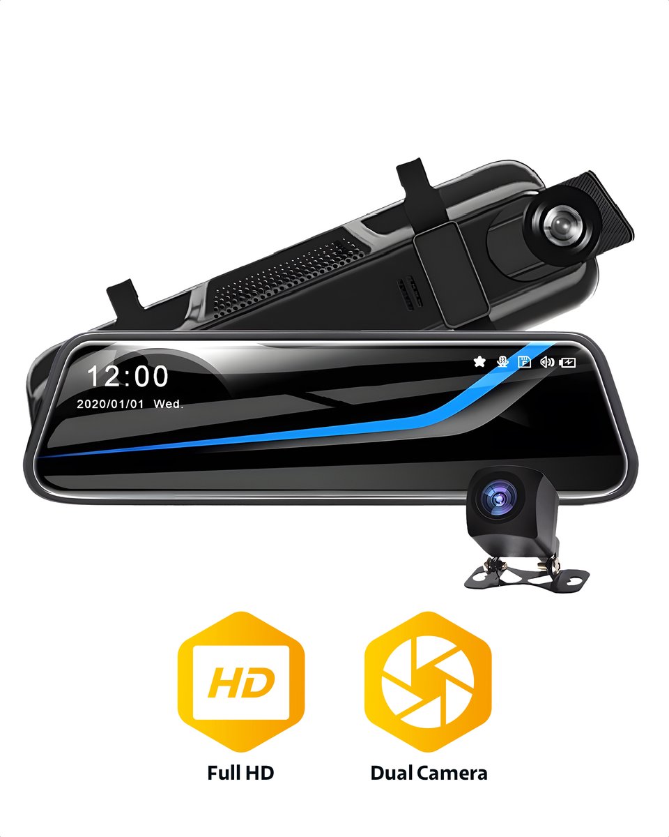 Teceye - Dashcam voor auto - Dashcam Voor en achter - Achteruitkijkspiegel - 10 inch scherm - Accu