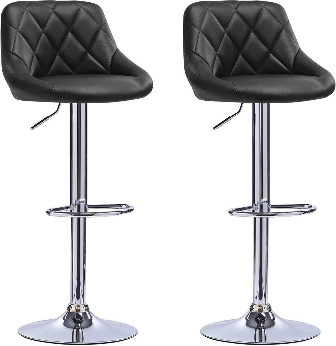 Happyment Designer Barkruk Gita - Met rugleuning - Stevig - Ergonomische barstoel - Zithoogte 60 - 82cm - Zwart - Set van 2 - Keuken en bar - In hoogte verstelbaar