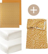 Meyco Bébé Cheetah couverture de berceau + 2 draps pour berceau + 2 draps-housses pour berceau - miel doré - 75x100cm