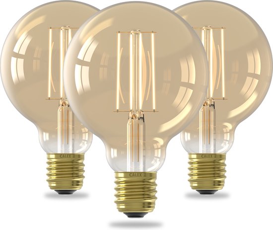 Lampe LED à Filament Calex - Set de 3 pièces - Source de Lumière Vintage G95 - E27 - Or - Lumière Wit Chaud - Dimmable