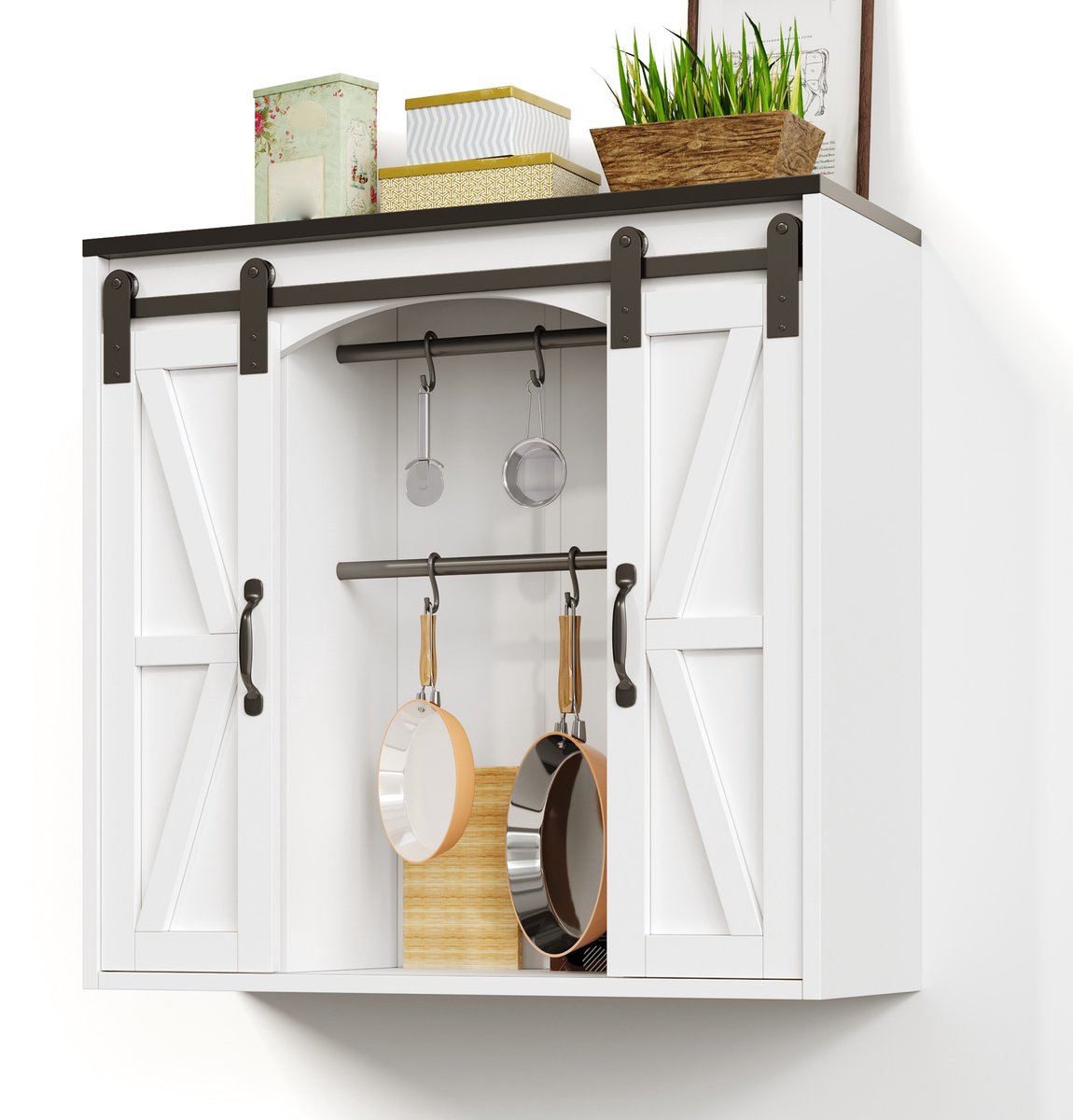 Ropilly Witte keuken wandkast - Ruimtebesparende hangkast met 2 schuifdeuren en verstelbare planken - Voor keuken en badkamer - 80x31x76 cm - Wit