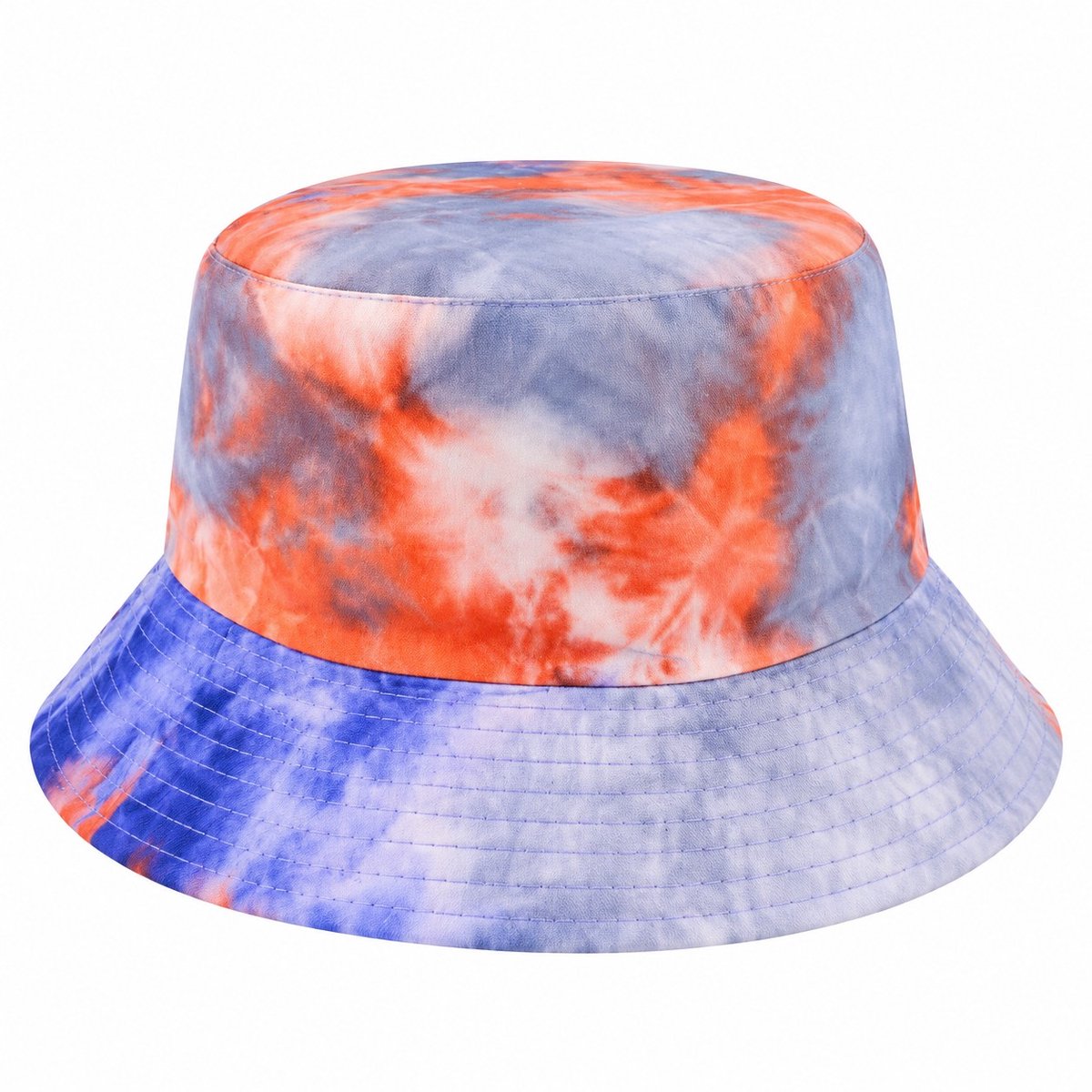 Haarsoires Bucket Hat Hoedje – Tie-Dye Print – Blauw Oranje - Vissershoedje - voor Dames & Heren