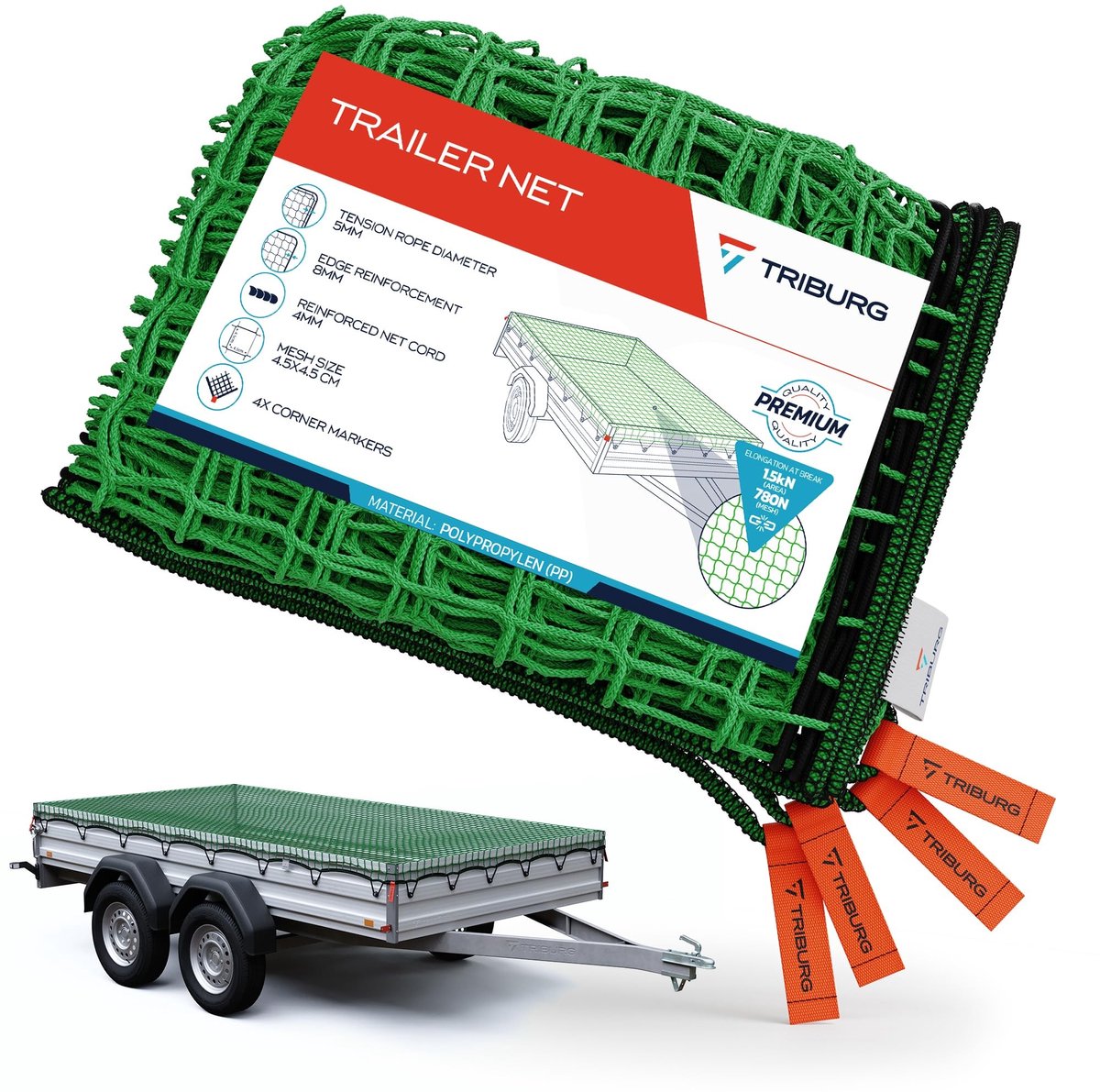 Elzusha - Trailer Net met Hoekmarkering en Spanningrubber