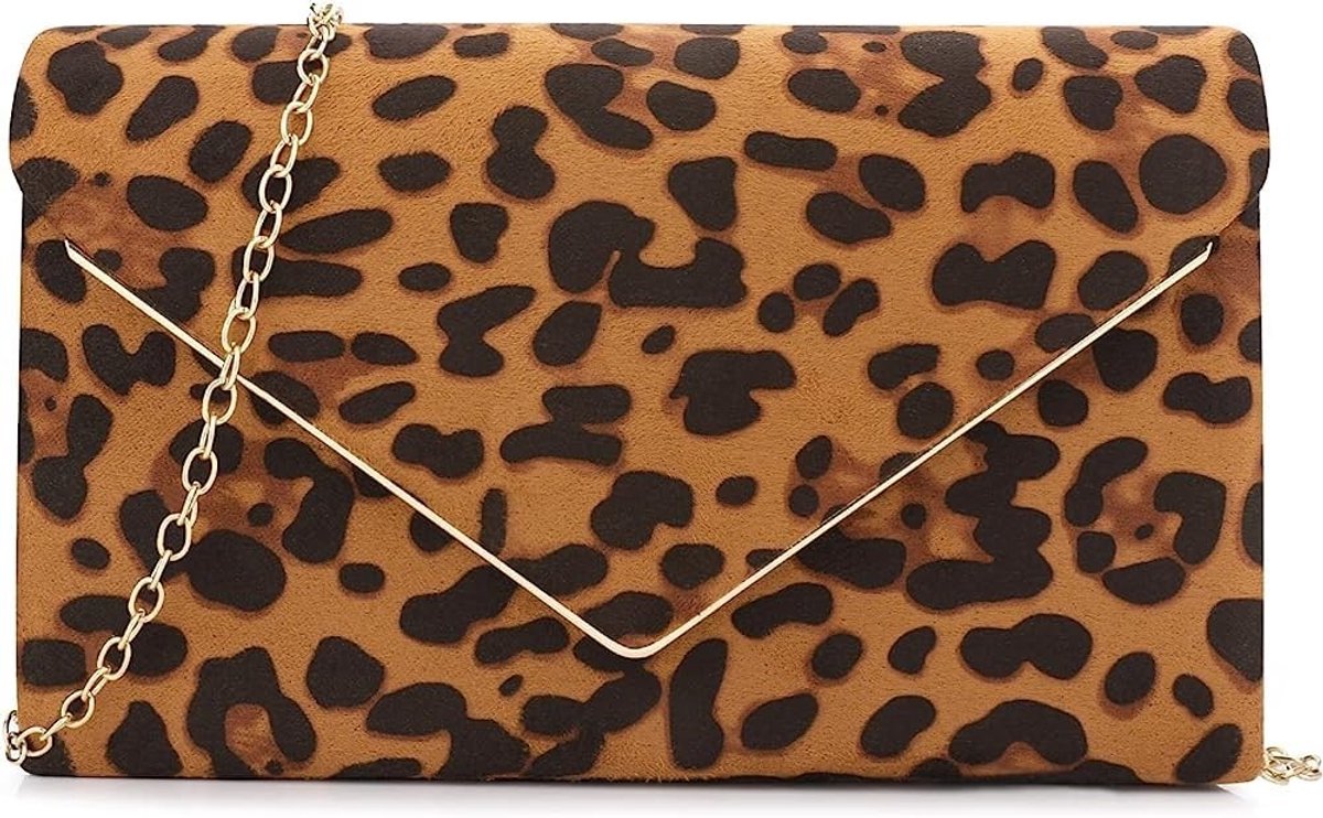 Elzusha - Clutch Handtas voor Dames - Faux Suede met Verstelbare Schouderband - Leopard