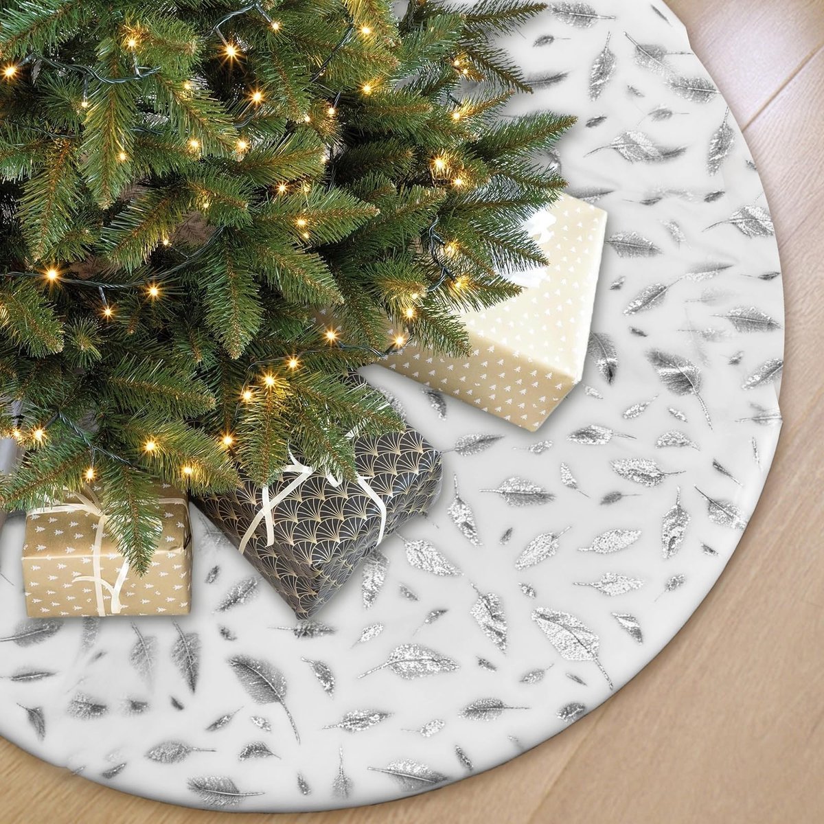 Elzusha - Faux Fur Kerstboomrok - 36 Inch - Zilveren Folie