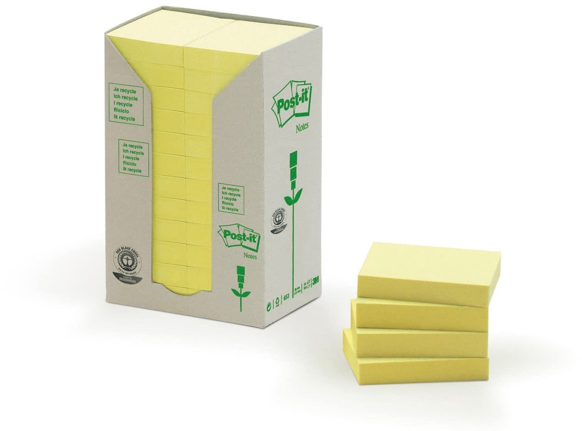 Elzusha - Post-it Recycling Notes - 100% gerecycled papier - Geel - 24 blokken