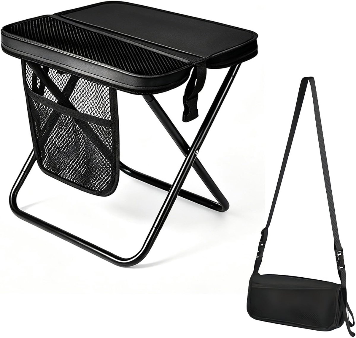 Draagbare Klapkruk - Zwart - 31 cm - Opvouwbare Campingkruk met Opbergtas - Voor Buitenactiviteiten