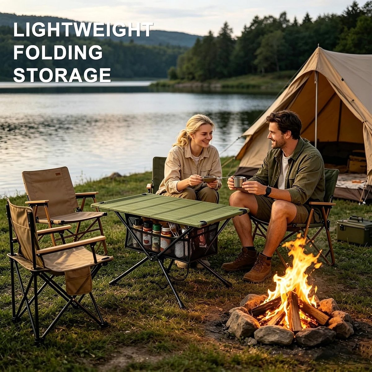 Opvouwbare Campingtafel - Groen - 60 x 40 cm - Draagbare Tafel met Opbergtas - Voor Outdooractiviteiten