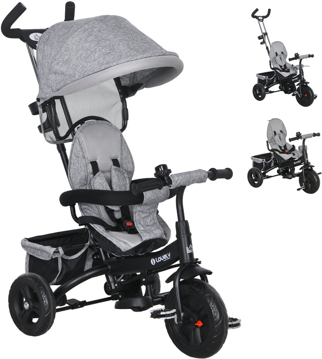 HOMCOM Kinderdriewieler Metaal, Kunststof 95L x 50B x 106H cm Grijs