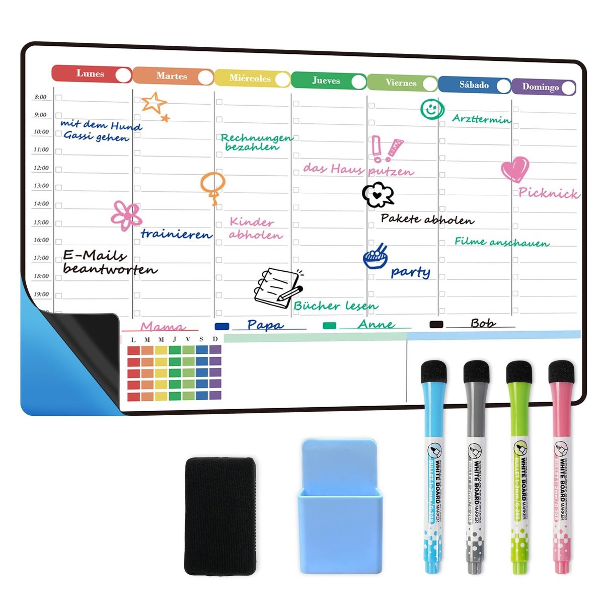 Elzusha - Weekplanner met Droogafveeg Kalender, Zelfklevend