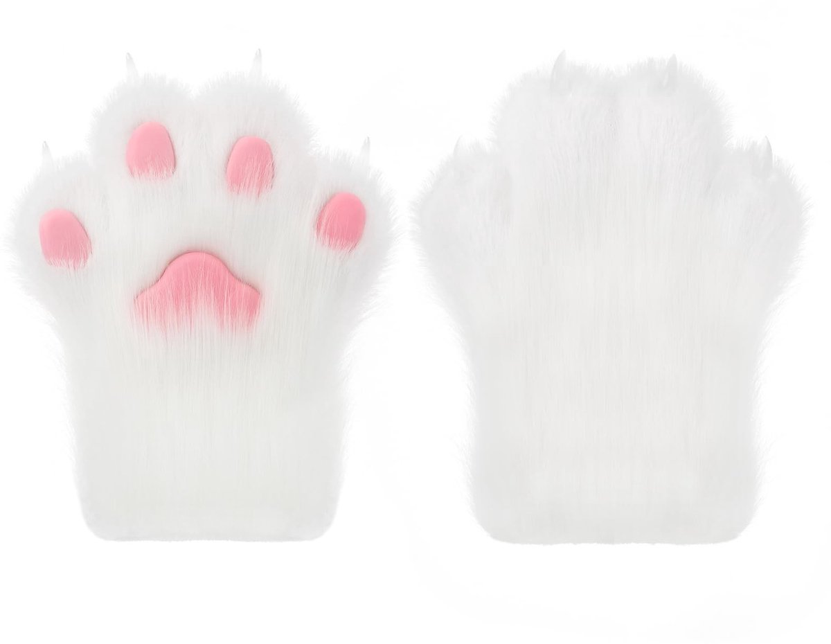 Elzusha - Faux Fur Kattenklauw Handschoenen - Wit, 2 Stuks