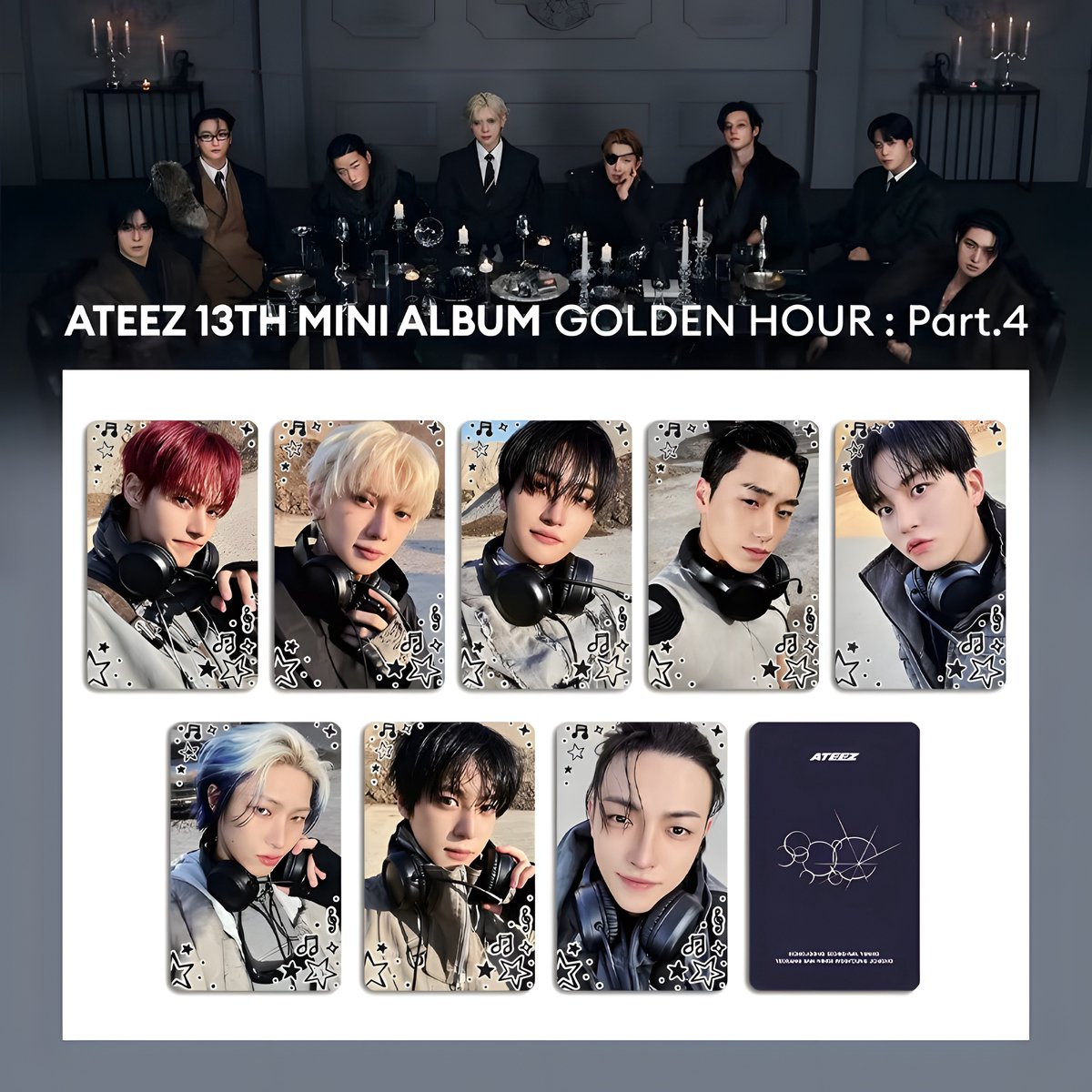 KPOP 8pcs/set ATEEZ Golden Hour Part.4 Photocard Headphones [Fotokaarten]