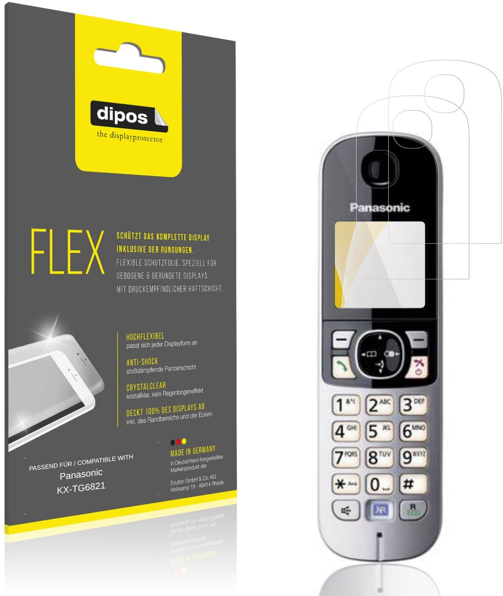 dipos – 2x Beschermfolie geschikt voor Panasonic KX-TG6821 | 3D Full Cover Screenprotector | 100% Passend