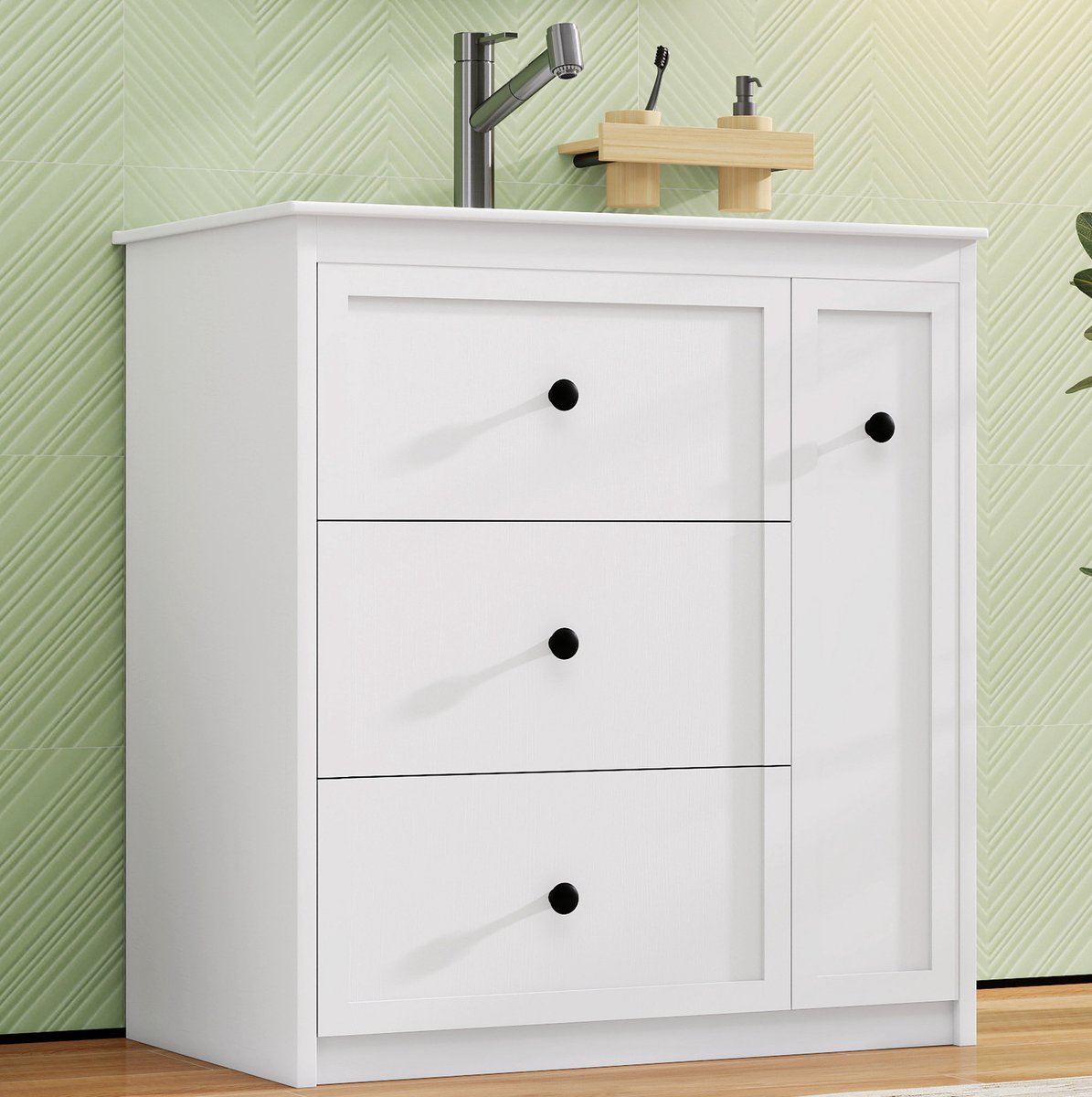 DESMIU Badkamerkast Met Geïntegreerde Keramische Wastafel En 4 Lades Voor Badkamer MDF Wit 76 x 46 x 82 cm Vrijstaand