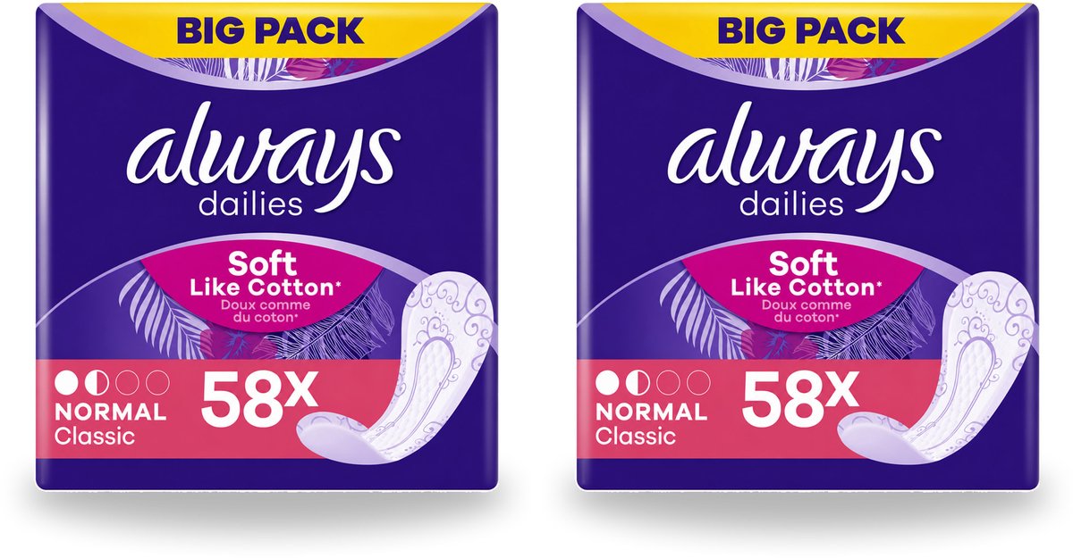 2 x Always - Inlegkruisjes - Normal - Zacht - 58 Inlegkruisjes - Bulkverpakking - 2 stuks