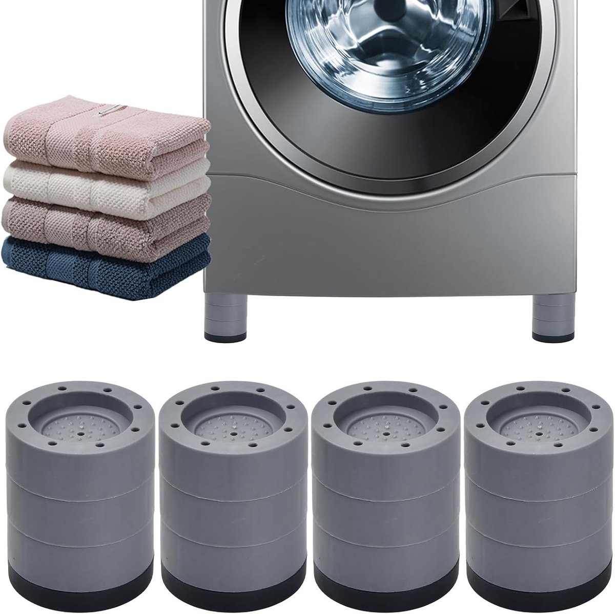 Anti vibratiematten wasmachine - Zwart - 8 cm - Rubber voetkussens voor wasmachines en drogers