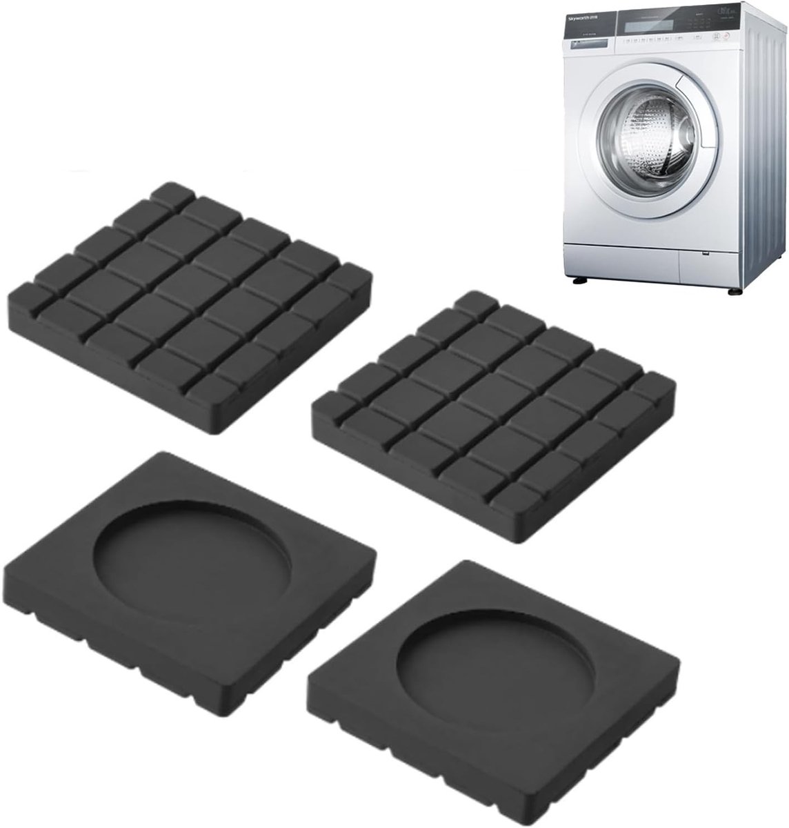Anti vibratiematten wasmachine - Zwart - Rubberen Vierkante Pads - Voor Wasmachines en Droogreinigers