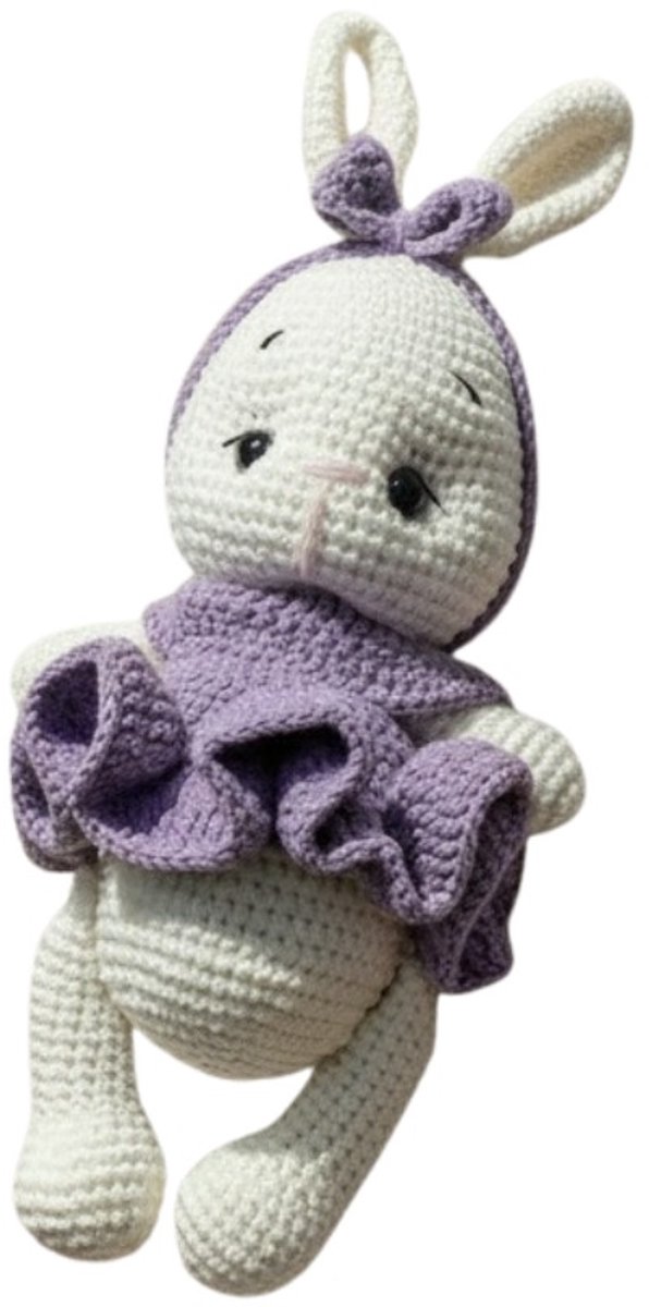 Nuvinokids Konijntje met Jurkje - Handgemaakte Gehaakte Knuffel - 100% Katoen - Baby - Peuter - Kind - Newborn - Knuffeldier - Baby Knuffel - Amigurumi - Eerste Knuffel - Zacht Speelgoed - CE Gecertificeerd - Kraamcadeau - Babyshower Cadeau - Jongen