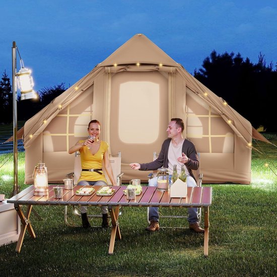 KOMFOTTEU 6,3 m² Opblaasbare kampeertent voor 4-6 personen, grote tent met 4 ramen, 2 deuren, dakraam, pomp, ventilatieopening, draagtas en haringen, snel op te zetten — afbeelding 2