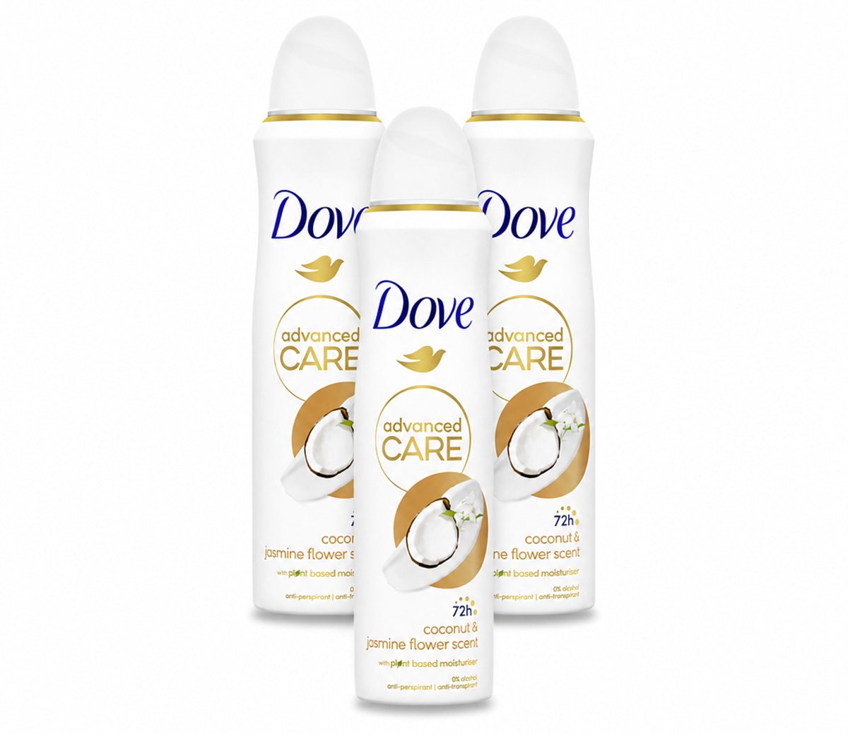 3 x Dove Deodorant Spray - Advanced Care - Kokos & Jasmijnbloem - 150 ml - Bulkverpakking - 3 stuks